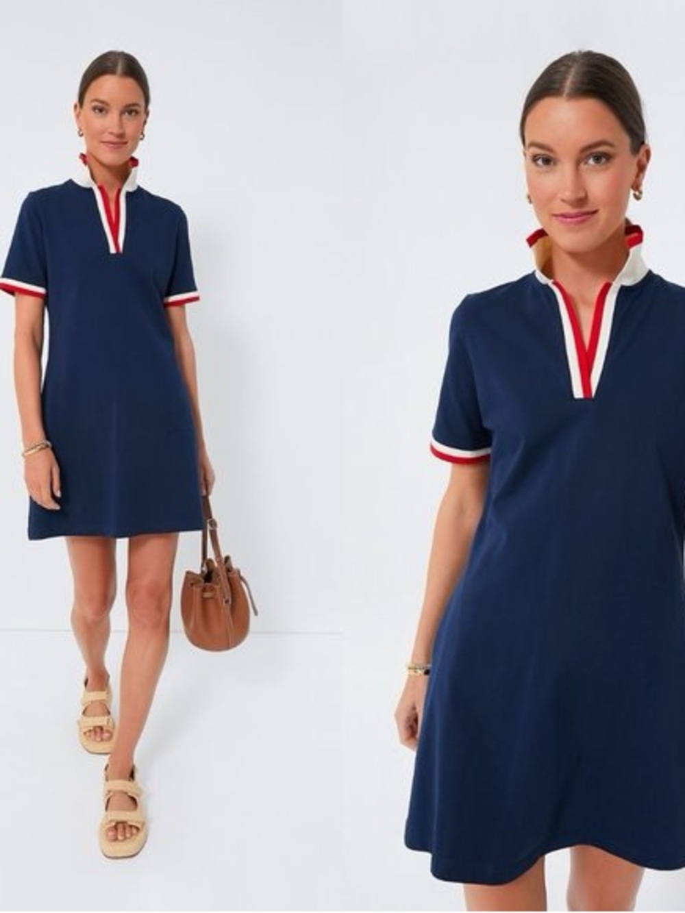 Tuckernuck Navy Polo Dress with Cream and Red Trim